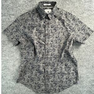 Denim & Flower Slim Fit Floral Button Up Shirt Gray Men's Medium